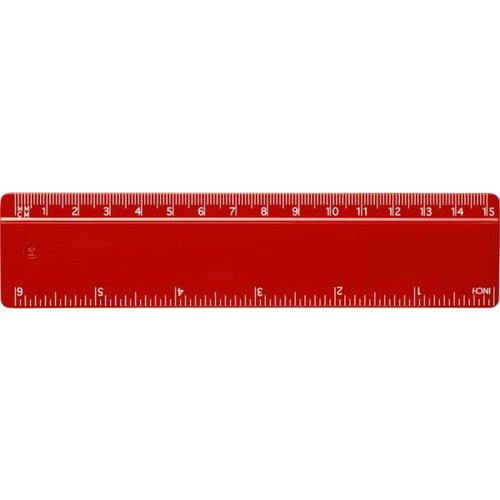 Refari liniaal van 15 cm van gerecycled plastic Rood