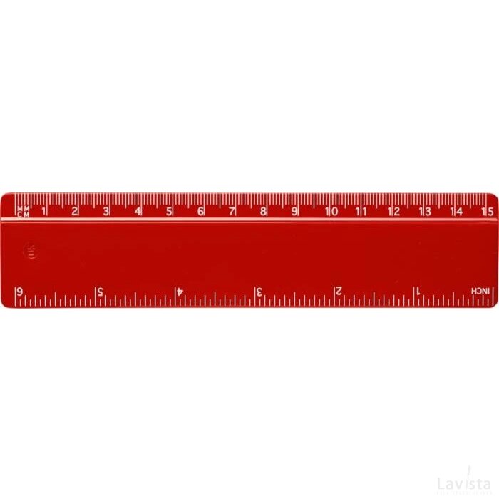 Refari liniaal van 15 cm van gerecycled plastic Rood