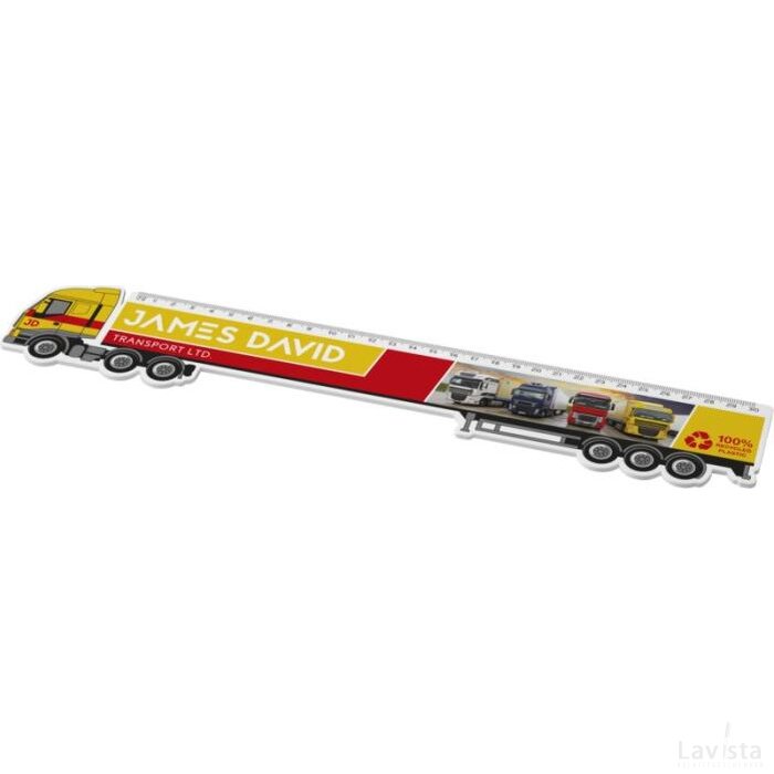 Tait liniaal van 30 cm in de vorm van een vrachtwagen van gerecycled plastic Wit