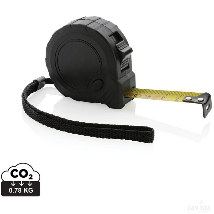 RCS gerecycled plastic 3M/16 mm rolmaat met stopknop zwart