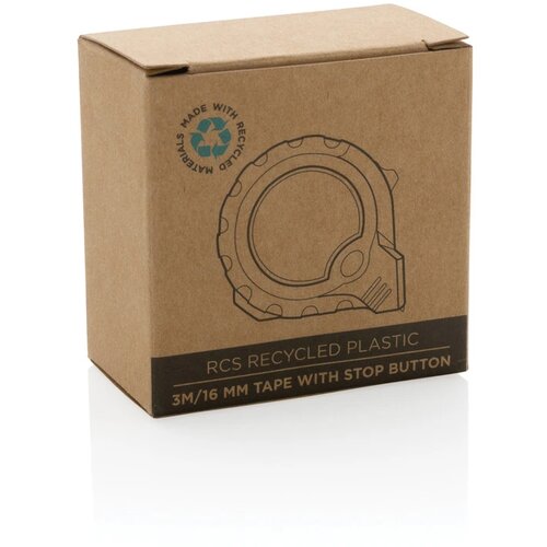 RCS gerecycled plastic 3M/16 mm rolmaat met stopknop zwart