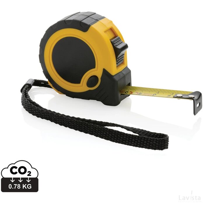 RCS gerecycled plastic 3M/16 mm rolmaat met stopknop geel, zwart