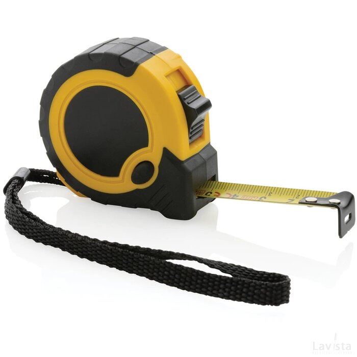 RCS gerecycled plastic 3M/16 mm rolmaat met stopknop geel, zwart