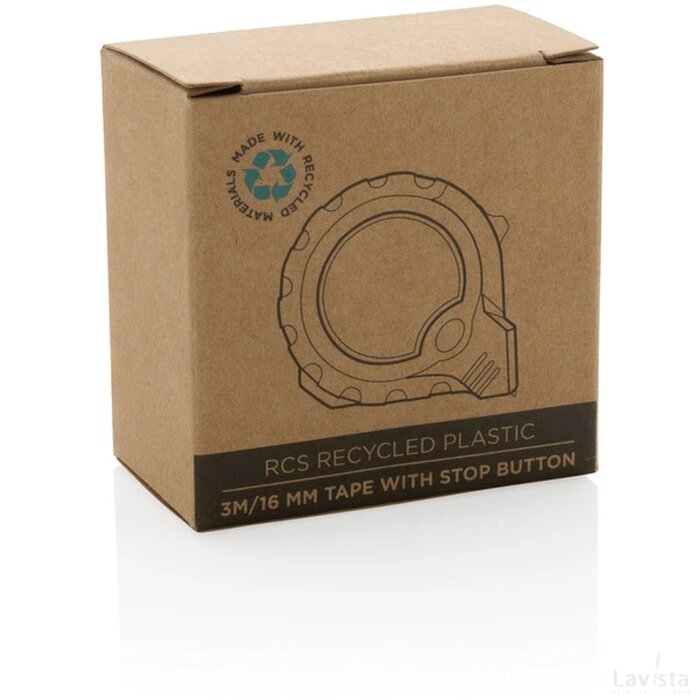 RCS gerecycled plastic 3M/16 mm rolmaat met stopknop geel, zwart