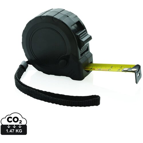 RCS gerecycled plastic 5M/19 mm rolmaat met stop knop zwart