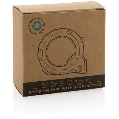 RCS gerecycled plastic 5M/19 mm rolmaat met stop knop zwart