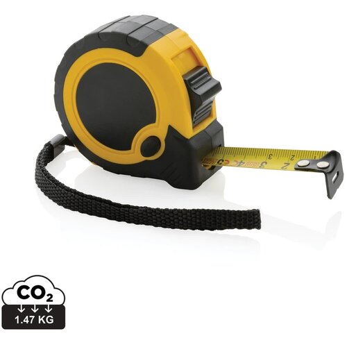 RCS gerecycled plastic 5M/19 mm rolmaat met stop knop geel, zwart