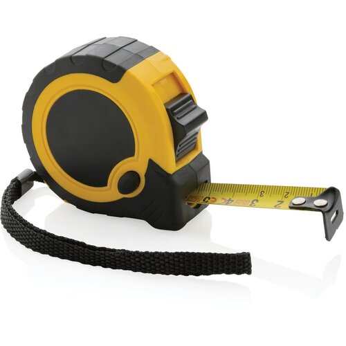 RCS gerecycled plastic 5M/19 mm rolmaat met stop knop geel, zwart
