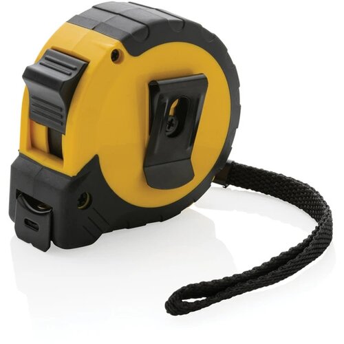 RCS gerecycled plastic 5M/19 mm rolmaat met stop knop geel, zwart