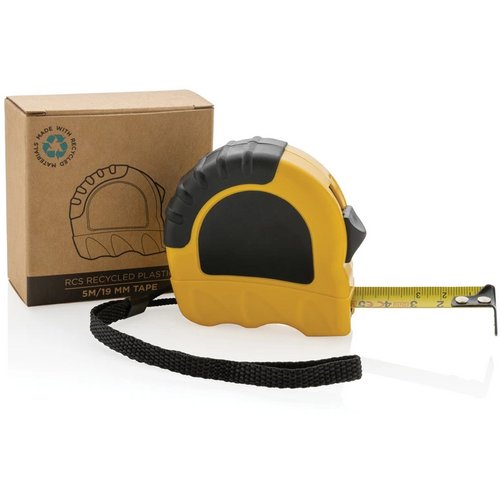 RCS gerecycled plastic 5M/19 mm rolmaat geel, zwart