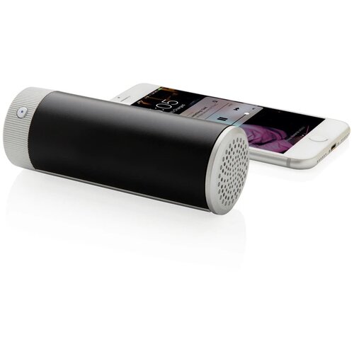 Light up logo draadloze 3W speaker en 2.200 mAh powerbank zwart, grijs