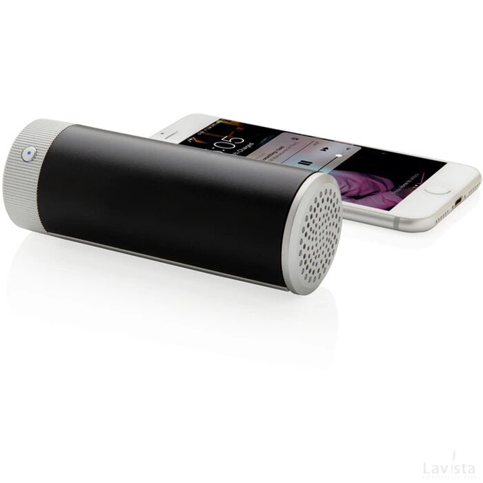 Light up logo draadloze 3W speaker en 2.200 mAh powerbank zwart, grijs