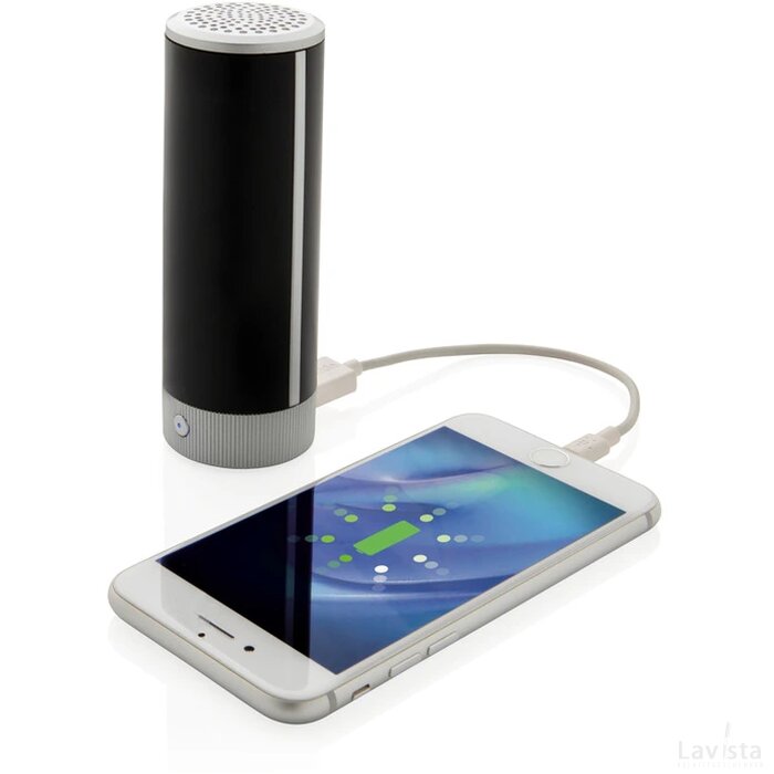 Light up logo draadloze 3W speaker en 2.200 mAh powerbank zwart, grijs