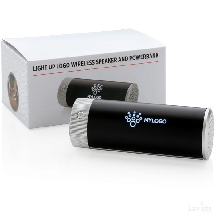 Light up logo draadloze 3W speaker en 2.200 mAh powerbank zwart, grijs