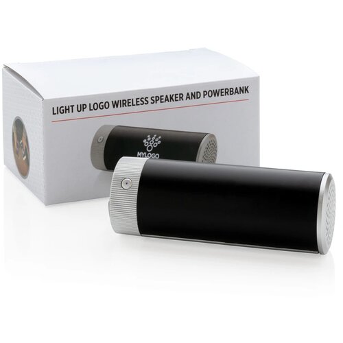 Light up logo draadloze 3W speaker en 2.200 mAh powerbank zwart, grijs