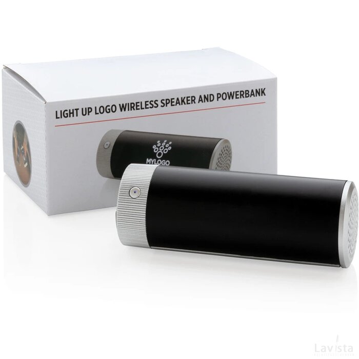 Light up logo draadloze 3W speaker en 2.200 mAh powerbank zwart, grijs
