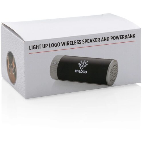 Light up logo draadloze 3W speaker en 2.200 mAh powerbank zwart, grijs