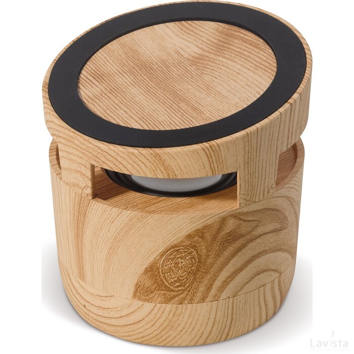 Houten look speaker 3W & draadloos laadstation 5W hout / licht