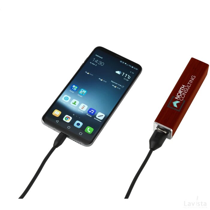 Powercharger2000Wood Powerbank Roodbruin