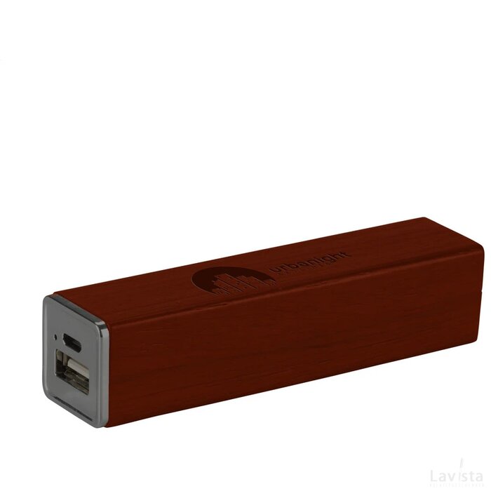 Powercharger2000Wood Powerbank Roodbruin