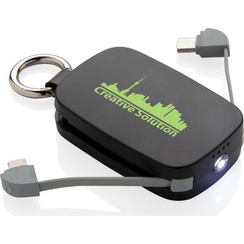 1.200 mAh sleutelhanger powerbank met geintegreerde kabels zwart 1.200 mAh sleutelhanger powerbank met geintegreerde kabels zwart
