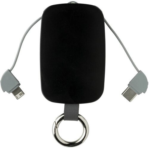 1.200 mAh sleutelhanger powerbank met geintegreerde kabels zwart