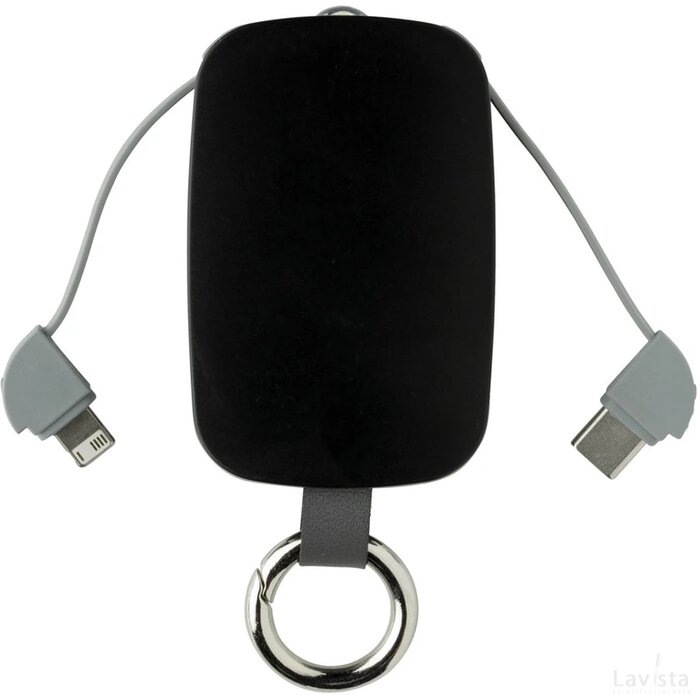 1.200 mAh sleutelhanger powerbank met geintegreerde kabels zwart