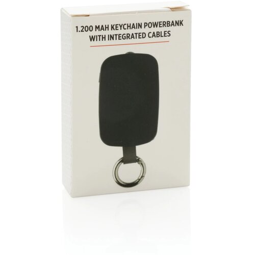 1.200 mAh sleutelhanger powerbank met geintegreerde kabels zwart