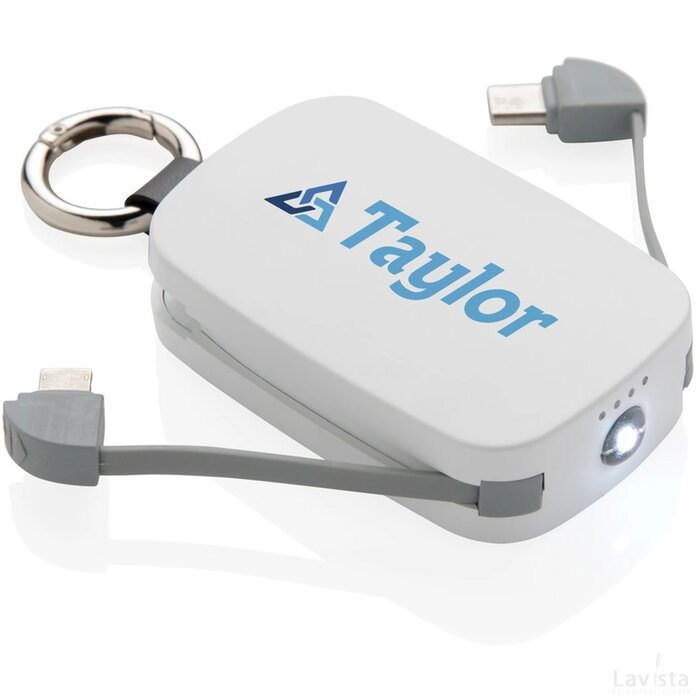 1.200 mAh sleutelhanger powerbank met geintegreerde kabels wit