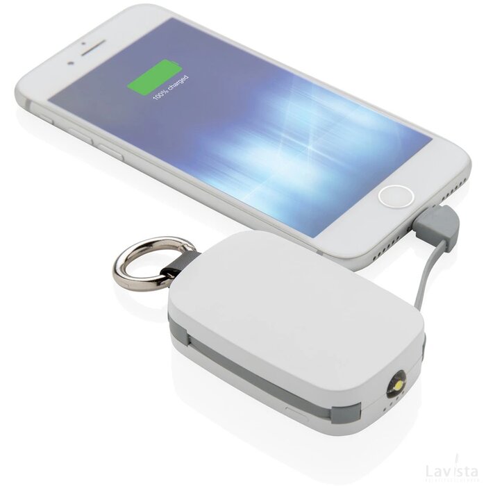1.200 mAh sleutelhanger powerbank met geintegreerde kabels wit