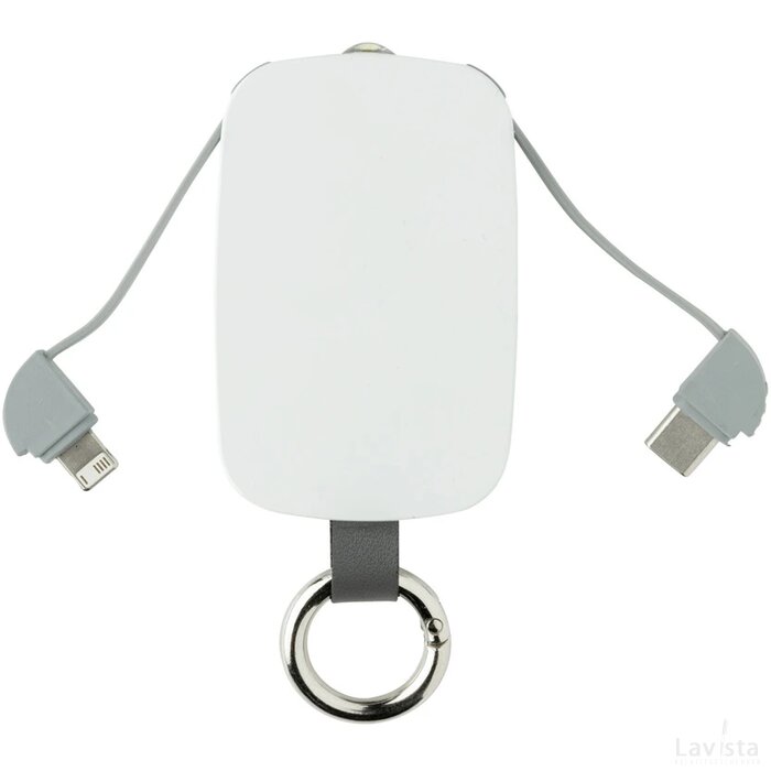 1.200 mAh sleutelhanger powerbank met geintegreerde kabels wit
