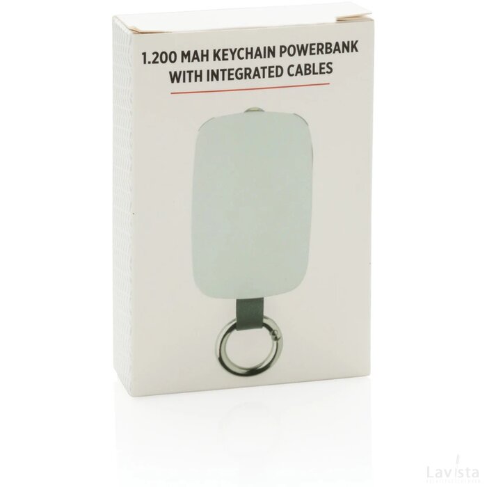 1.200 mAh sleutelhanger powerbank met geintegreerde kabels wit
