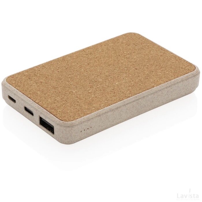 Kurk en tarwestro 5000 mAh zakformaat powerbank bruin
