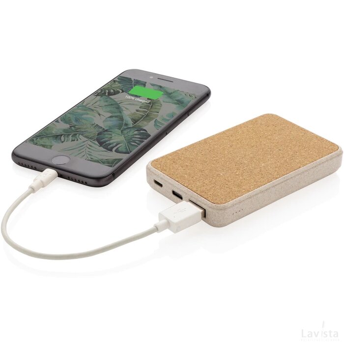 Kurk en tarwestro 5000 mAh zakformaat powerbank bruin