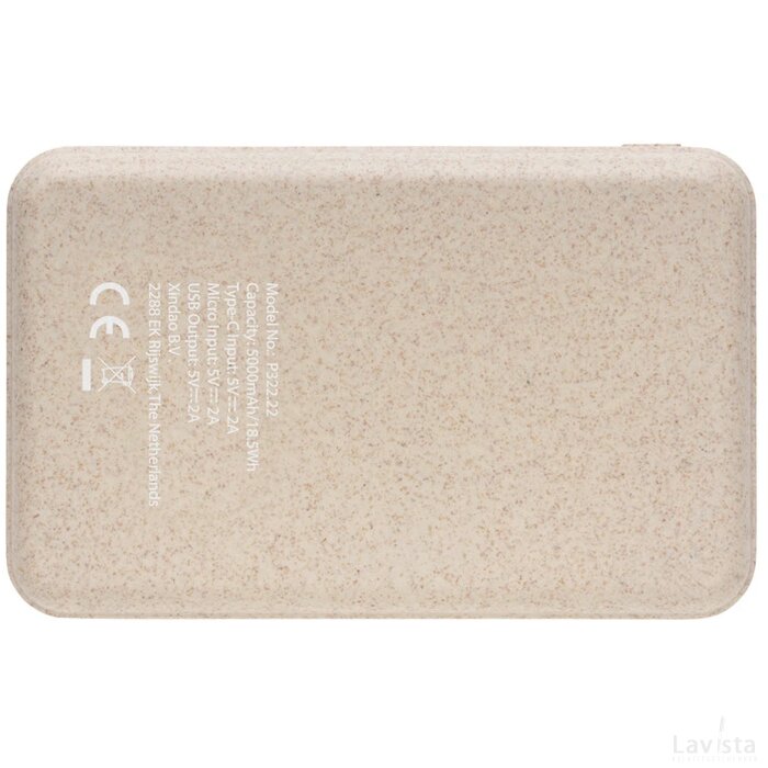 Kurk en tarwestro 5000 mAh zakformaat powerbank bruin