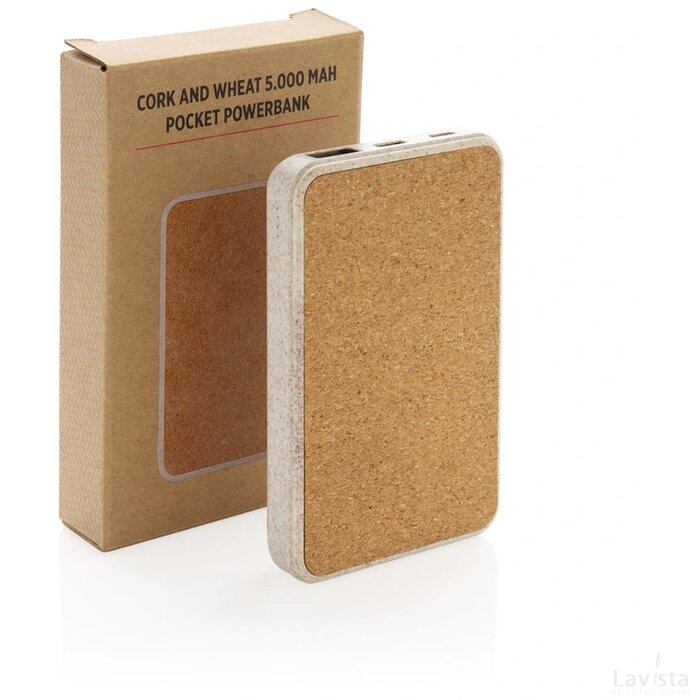 Kurk en tarwestro 5000 mAh zakformaat powerbank bruin