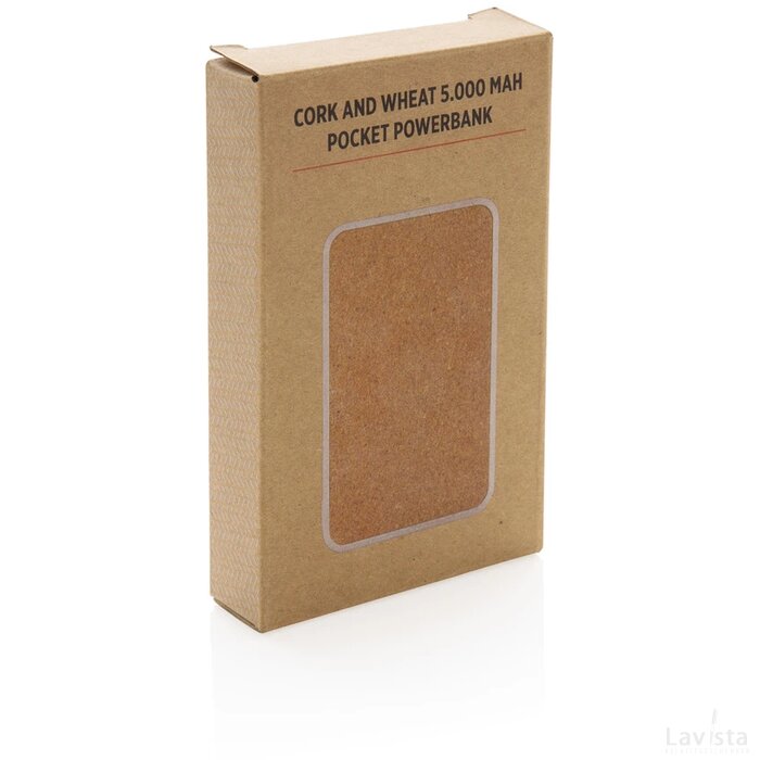 Kurk en tarwestro 5000 mAh zakformaat powerbank bruin
