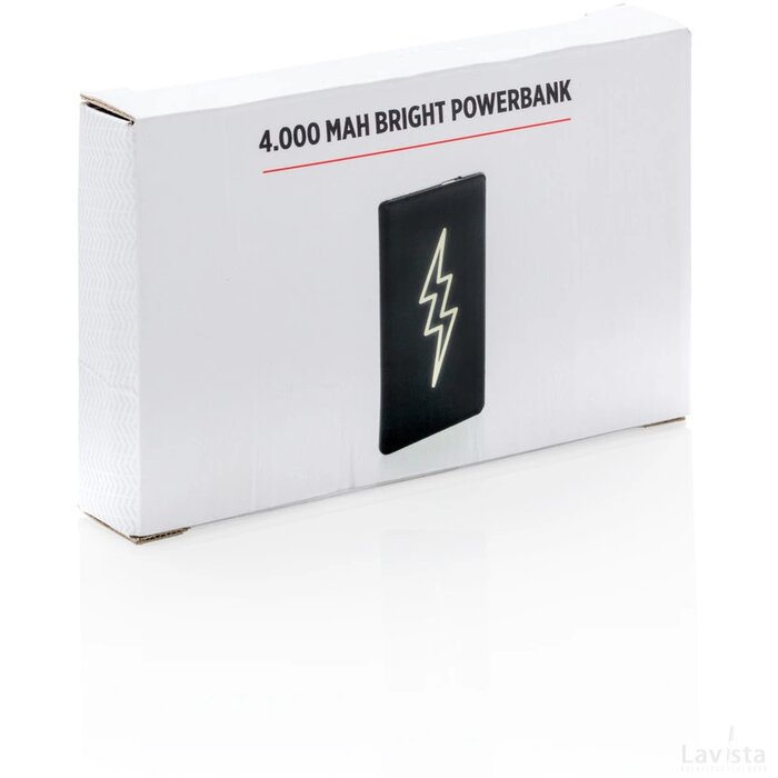 Light up logo 4.000 mAh powerbank zwart