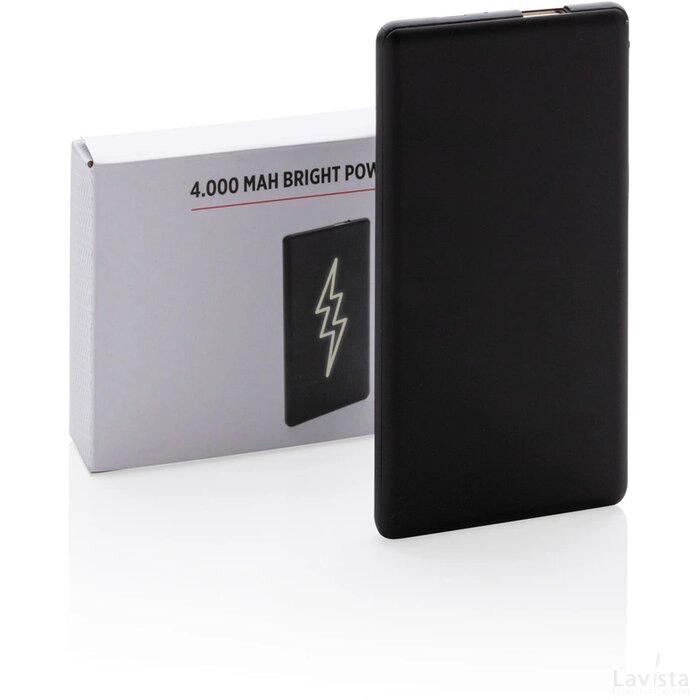 Light up logo 4.000 mAh powerbank zwart