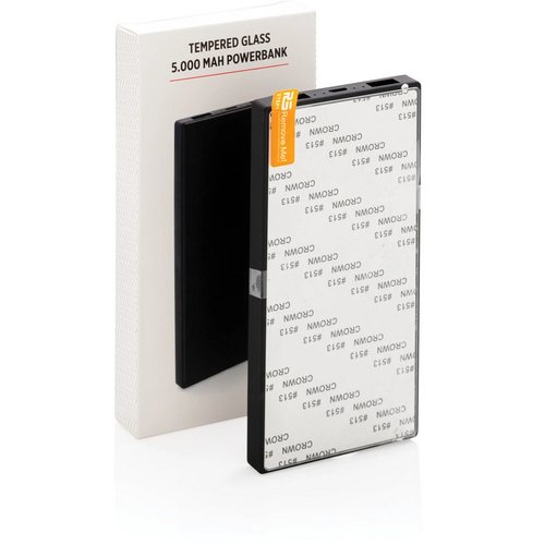 Tempered glass 5.000 mAh powerbank zwart