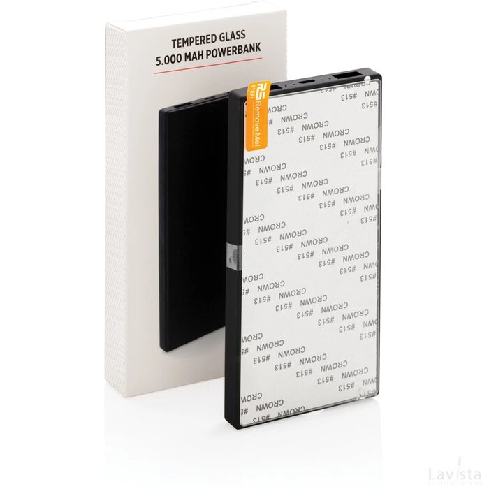 Tempered glass 5.000 mAh powerbank zwart