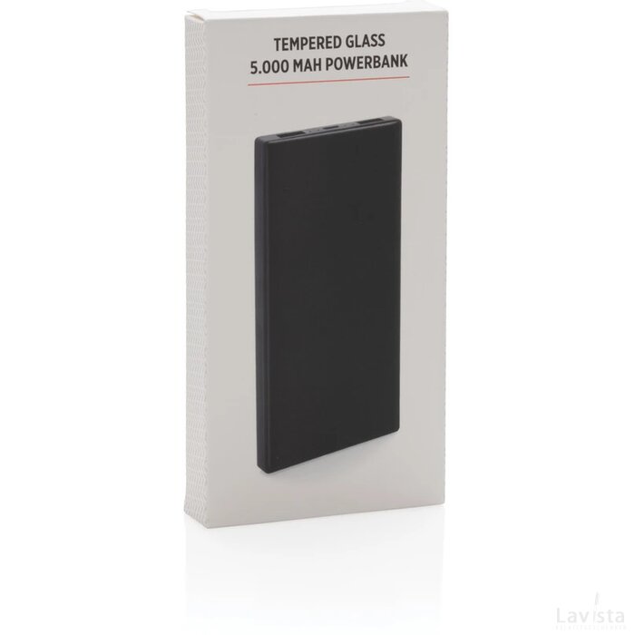 Tempered glass 5.000 mAh powerbank zwart