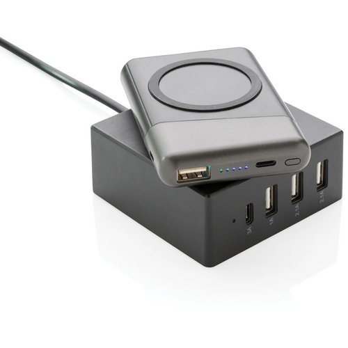 Ultimate 5.000 mAh powerbank met draadloze oplader zwart, grijs
