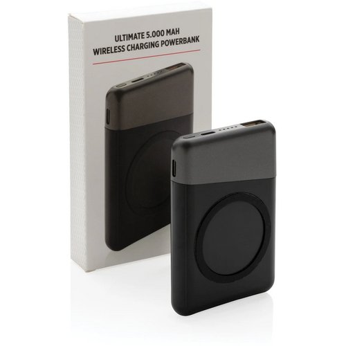 Ultimate 5.000 mAh powerbank met draadloze oplader zwart, grijs