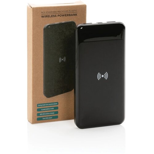 RCS standaard recycled plastic wireless powerbank zwart