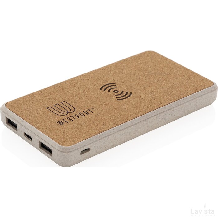 Kurk en tarwestro 8000 mAh 5W draadloze powerbank bruin