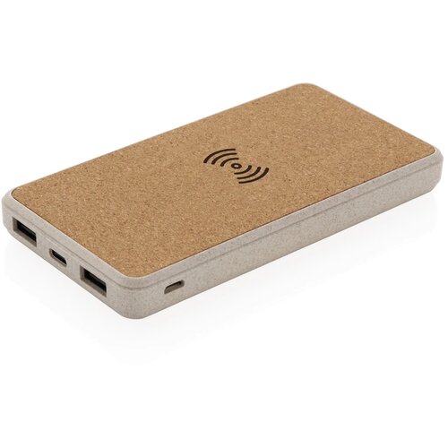 Kurk en tarwestro 8000 mAh 5W draadloze powerbank bruin