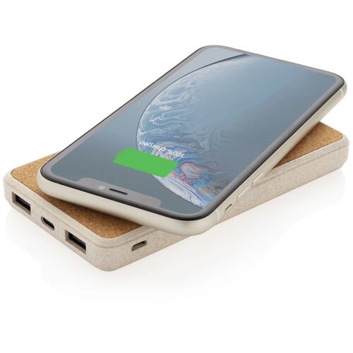 Kurk en tarwestro 8000 mAh 5W draadloze powerbank bruin