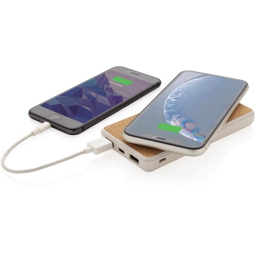 Kurk en tarwestro 8000 mAh 5W draadloze powerbank bruin