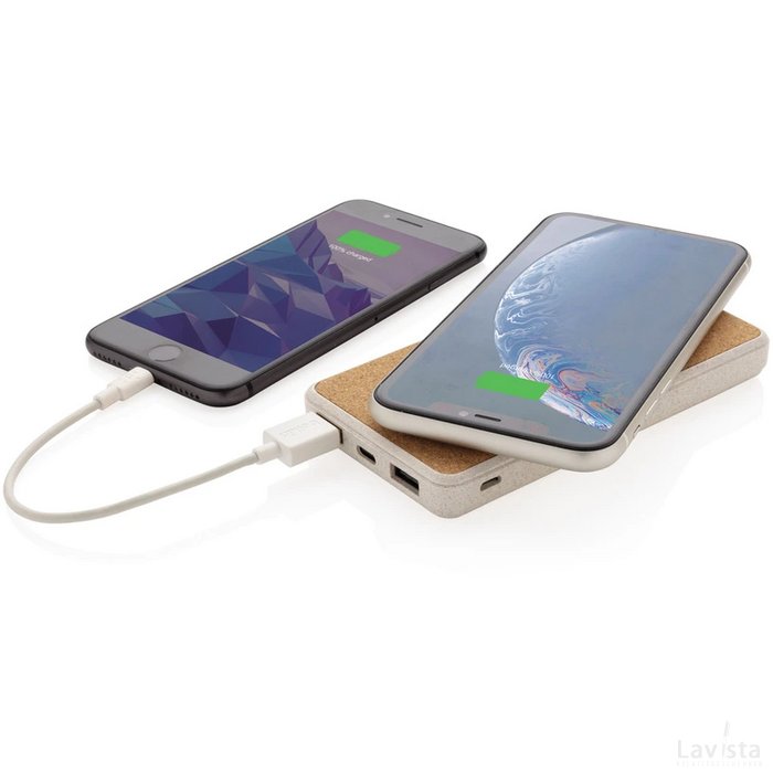 Kurk en tarwestro 8000 mAh 5W draadloze powerbank bruin